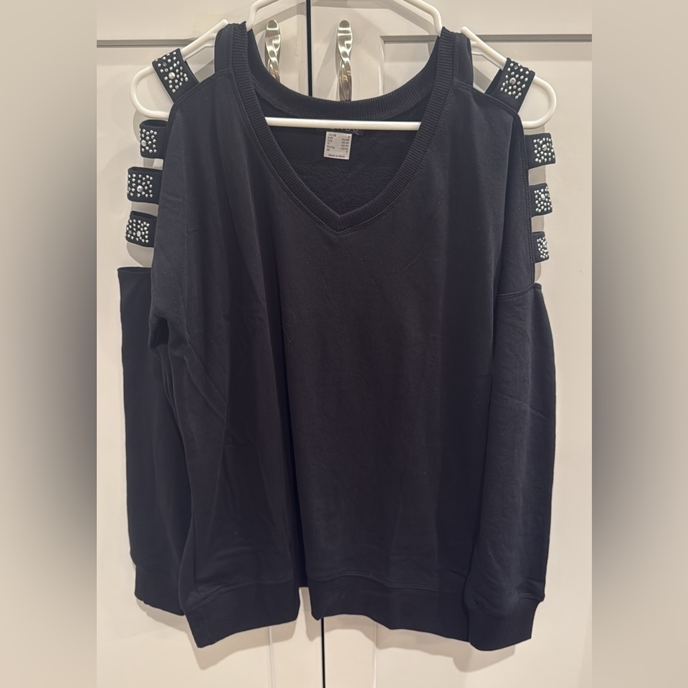 VENUS Black Cold Shoulder Sweatshirt with Studded Straps